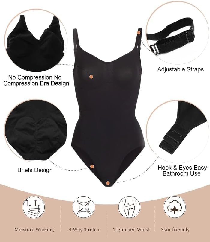 SMZ Women's Shapewear Bodysuit Tummy Control Body Shaper Seamless Sculpting Snatched Waist Body Suit