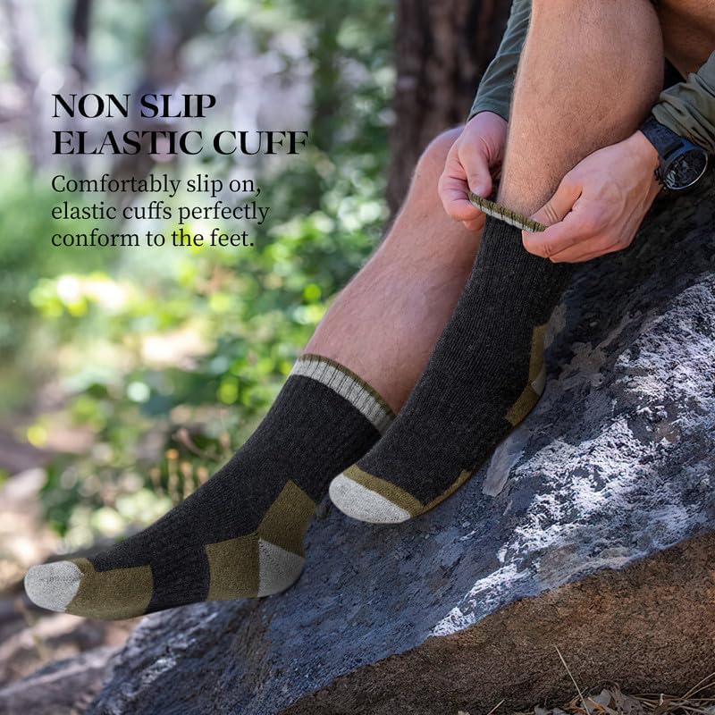 Merino Wool Hiking Socks for Men - 5 Pairs Thick, Warm, Thermal Winter Crew Socks for Cold Weather (US Size 7-13)