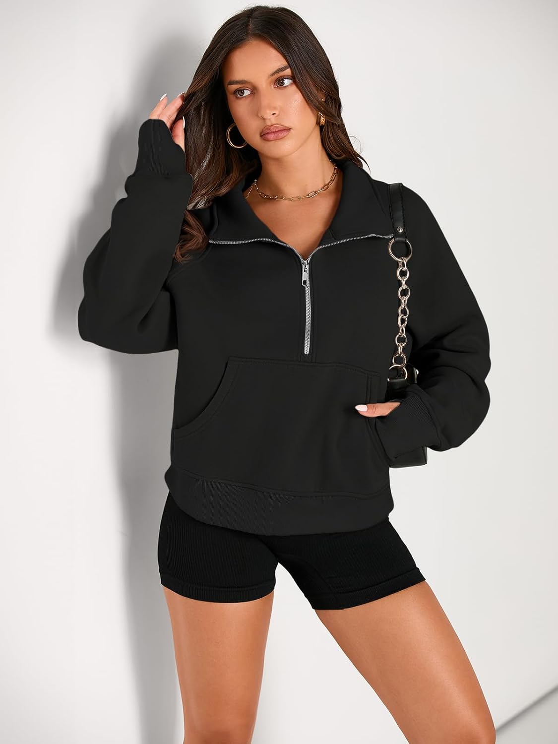 SMZ Womens Sweatshirts Half Zip Cropped Pullover Fleece Quarter Zipper Hoodies 2024 Fall Fashion Outfits Clothes