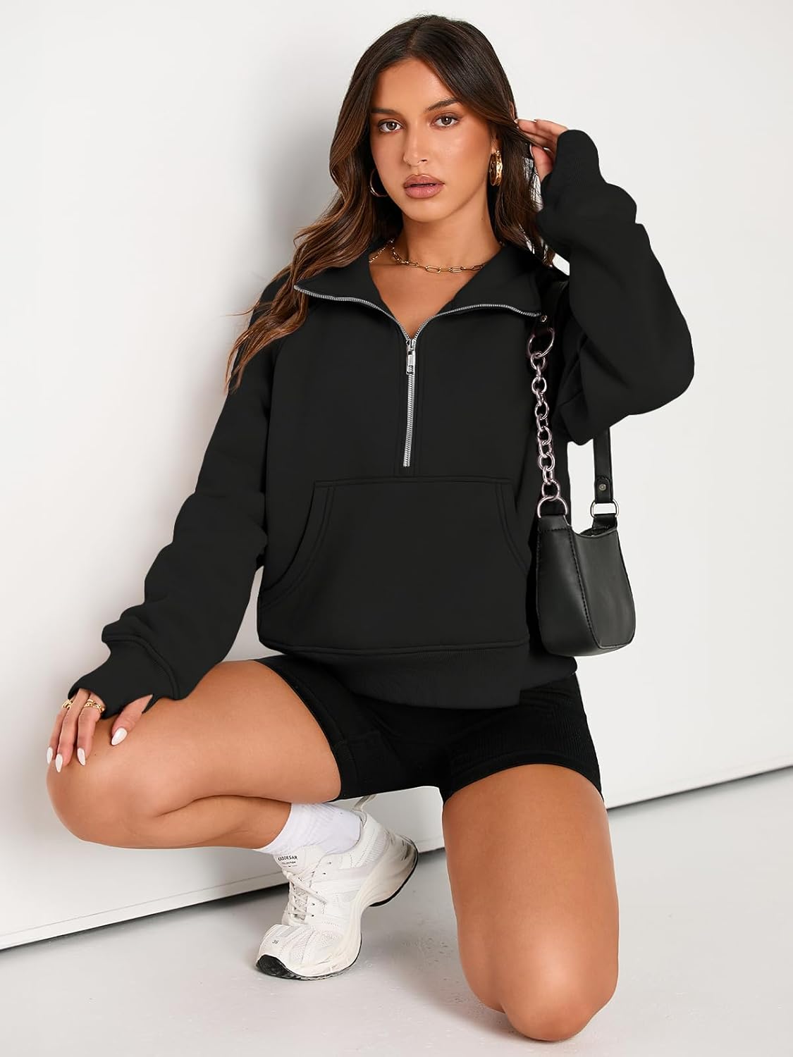 SMZ Womens Sweatshirts Half Zip Cropped Pullover Fleece Quarter Zipper Hoodies 2024 Fall Fashion Outfits Clothes