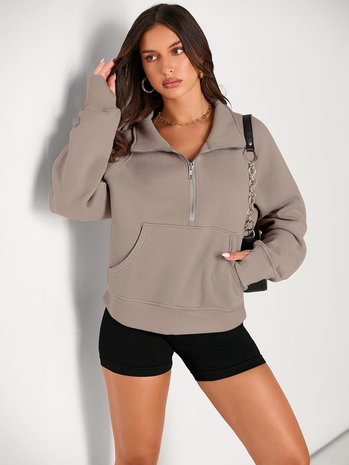 SMZ Womens Sweatshirts Half Zip Cropped Pullover Fleece Quarter Zipper Hoodies 2024 Fall Fashion Outfits Clothes