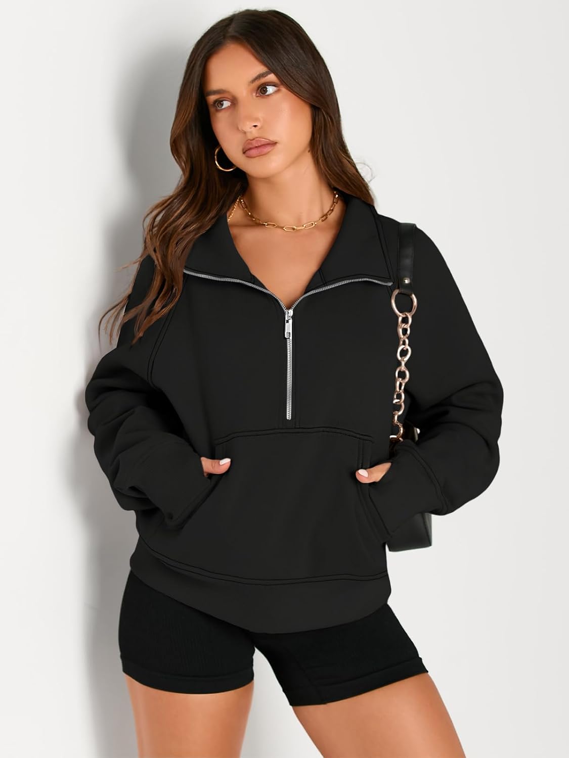 SMZ Womens Sweatshirts Half Zip Cropped Pullover Fleece Quarter Zipper Hoodies 2024 Fall Fashion Outfits Clothes