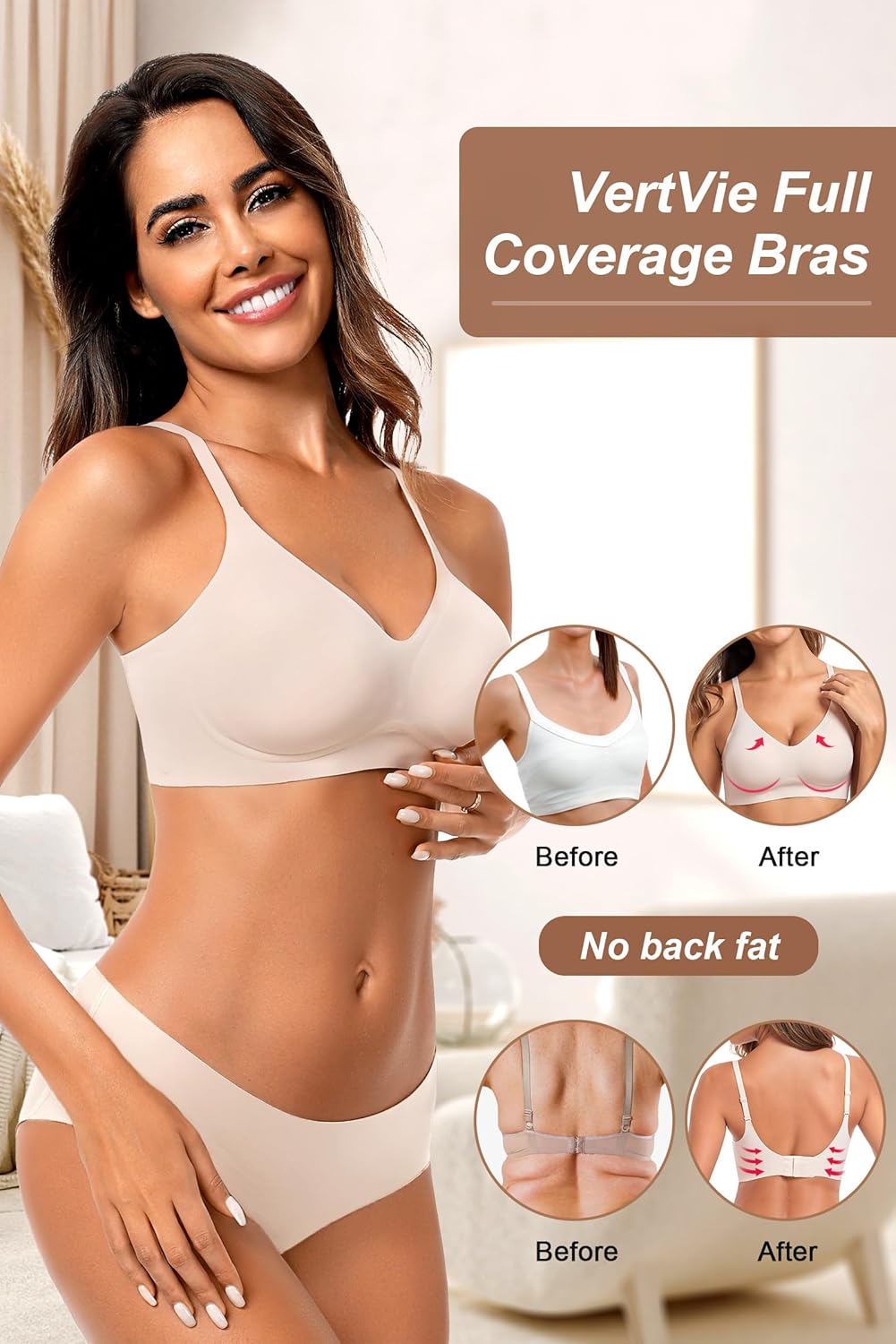 SMZ Womens Seamless Bra No Underwire Comfort Push Up Bras Buttery Soft Wireless Bralette Full Coverage Sport Everyday Bra