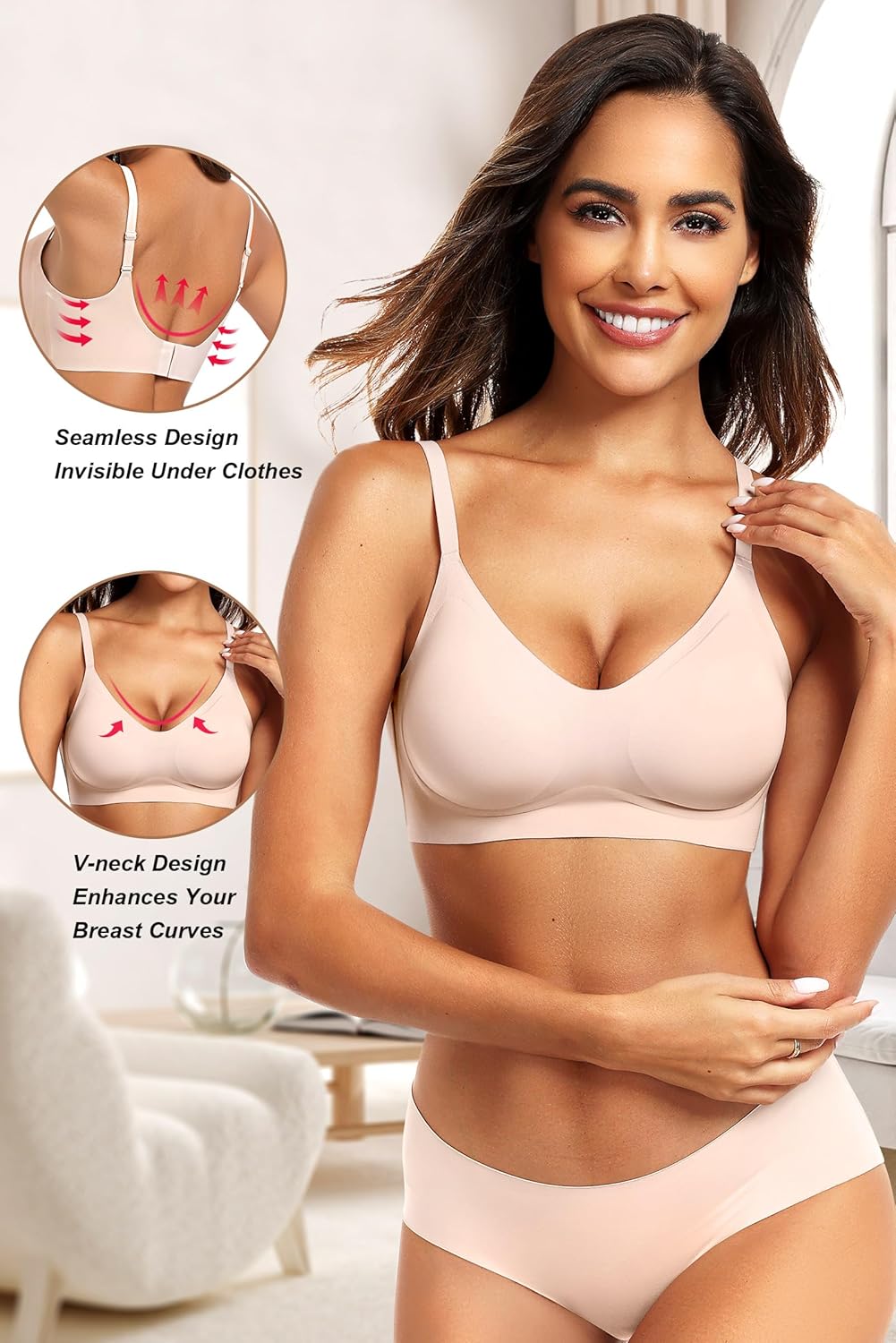 SMZ Womens Seamless Bra No Underwire Comfort Push Up Bras Buttery Soft Wireless Bralette Full Coverage Sport Everyday Bra