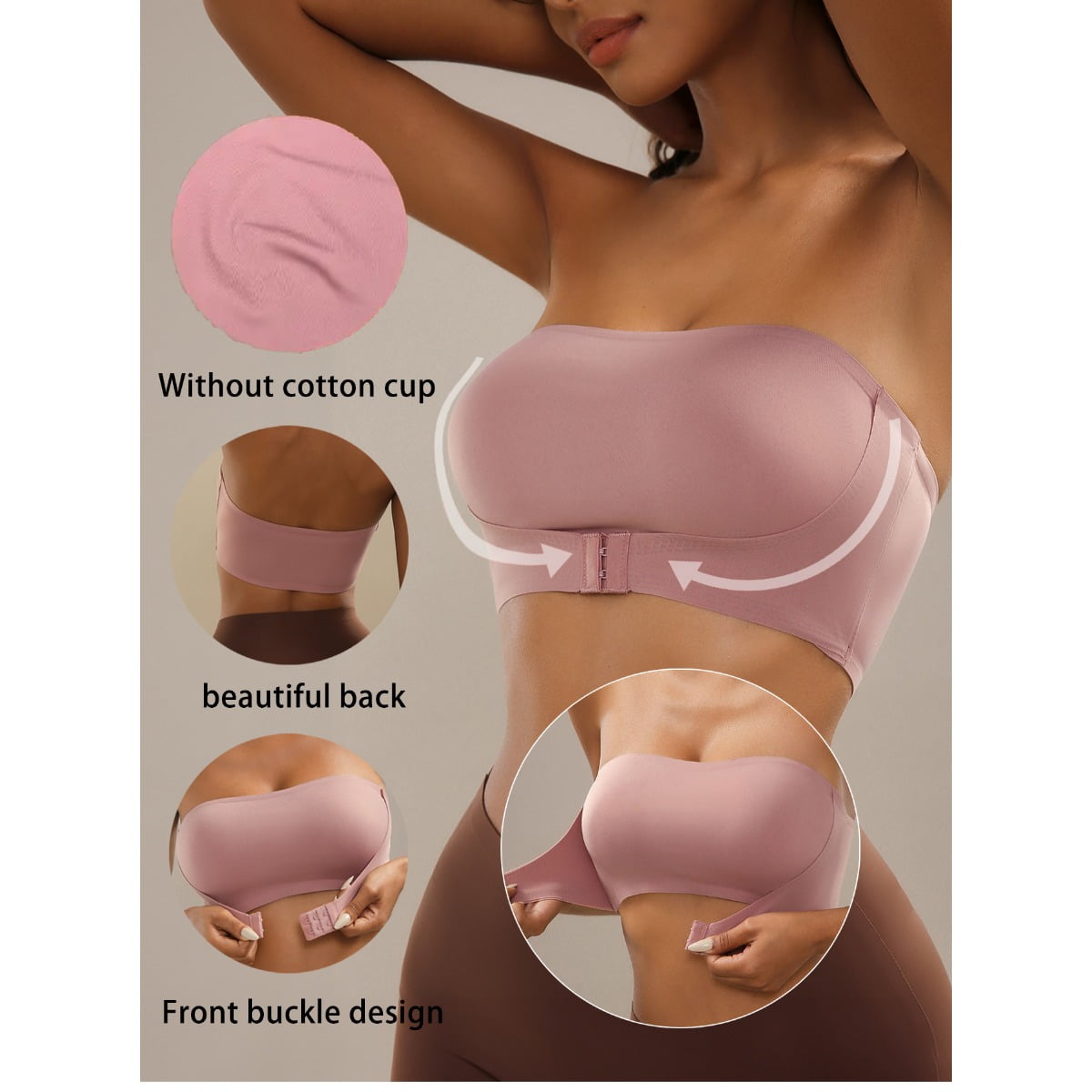 SMZ Strapless Button-down Bra Pulls Up And Wraps Up No Trace, No Wire Bra For Women
