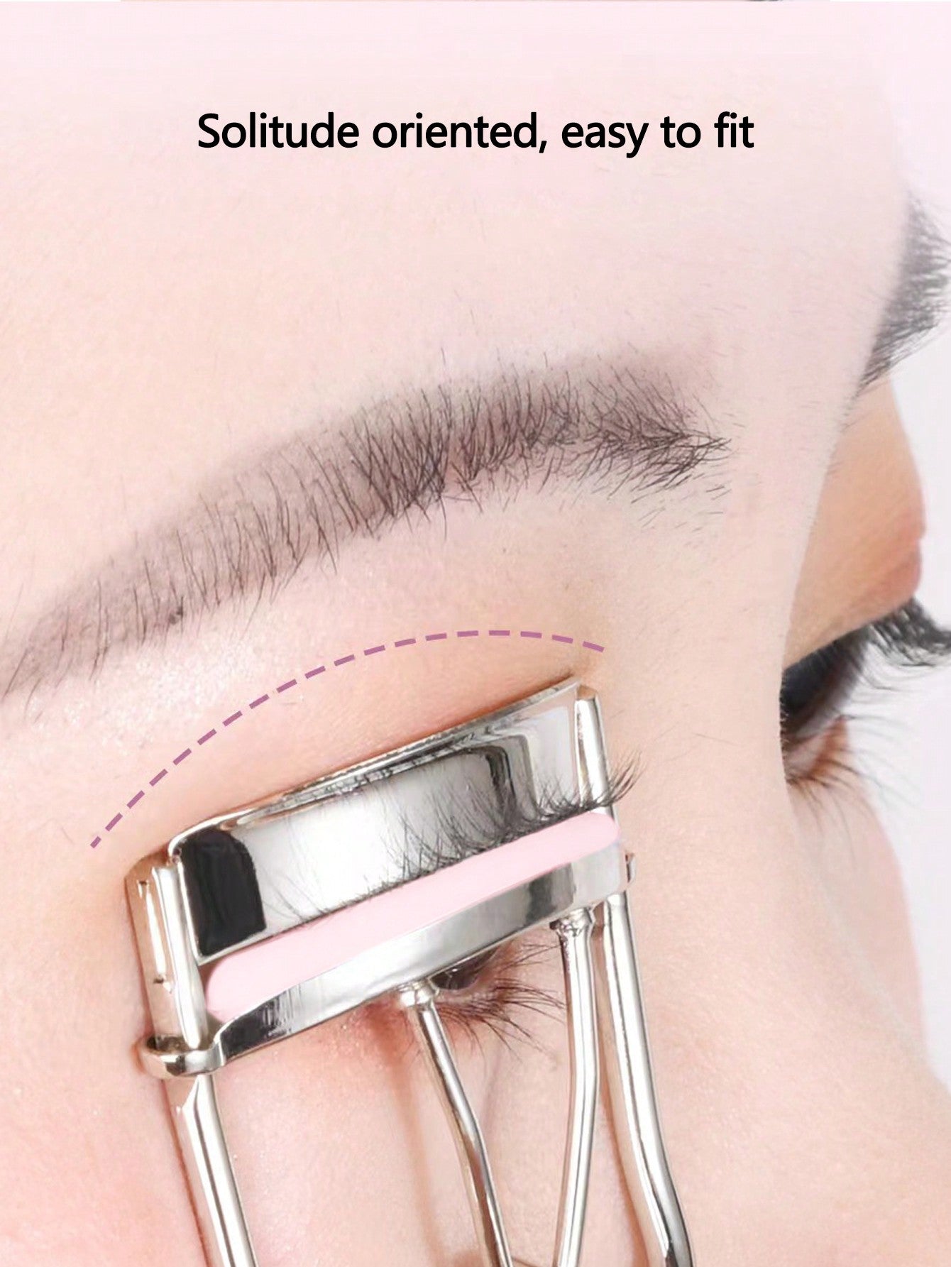 1pc Stainless Steel Eyelash Curler, Mascara Curling Tool, False Eyelash Assistor, Makeup Broad Curved Cosmetic Accessory, Soft Material, Long-lasting, Comfortable And Easy To Use