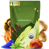 Mushroom Matcha, USDA Organic with 6 Adaptogenic Mushrooms and Ceremonial-Grade Japanese Matcha, Energy, Focus, Digestion, Immunity with Cordyceps, Lion’s Mane, Reishi, Turkey Tail, 30 servings