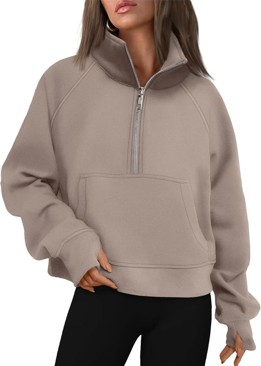 SMZ Womens Sweatshirts Half Zip Cropped Pullover Fleece Quarter Zipper Hoodies 2024 Fall Fashion Outfits Clothes