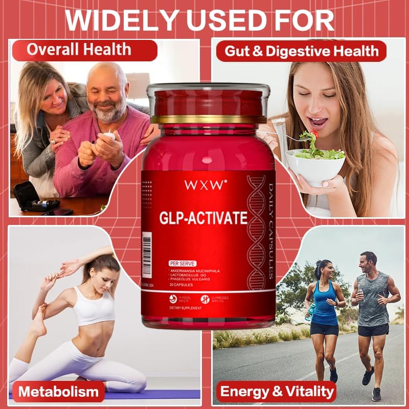 WXW GLP-1 Supplement, GLP Activate, GLP1 Supplements Naturally Support with Akkermansia Probiotic, Lactobacillus GG for Metabolism Gut Health, 30 Capsules