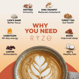 RYZE Mushroom Coffee | 6 Adaptogenic Mushrooms | USDA Organic | Instant Coffee | MCT Oil | USA Grown | Better Energy, Focus, Digestion, Immunity | Cordyceps, Lion’s Mane, Turkey Tail | 30 serving