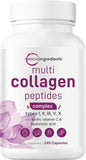 Micro Ingredients Multi Collagen Peptides, 120 Collagen Gummies | Type I,II,III,V,X Protein with Biotin, Hyaluronic Acid, & Vitamin C Complex | Pomegranate & Berry Flavored | Sugar Free, Non-GMO