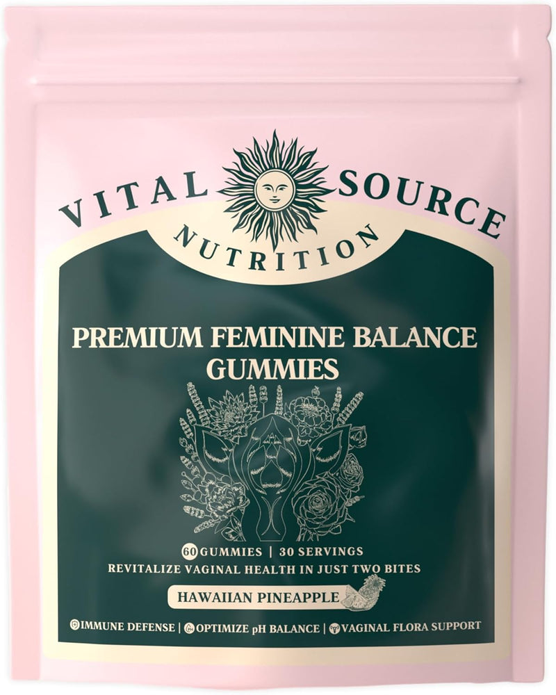 Premium Feminine Balance Gummies - for Women’s Health & Wellness - Immune Support - Vegan, Gluten-Free - Hawaiian Pineapple - 60 Gummies - 30 Servings