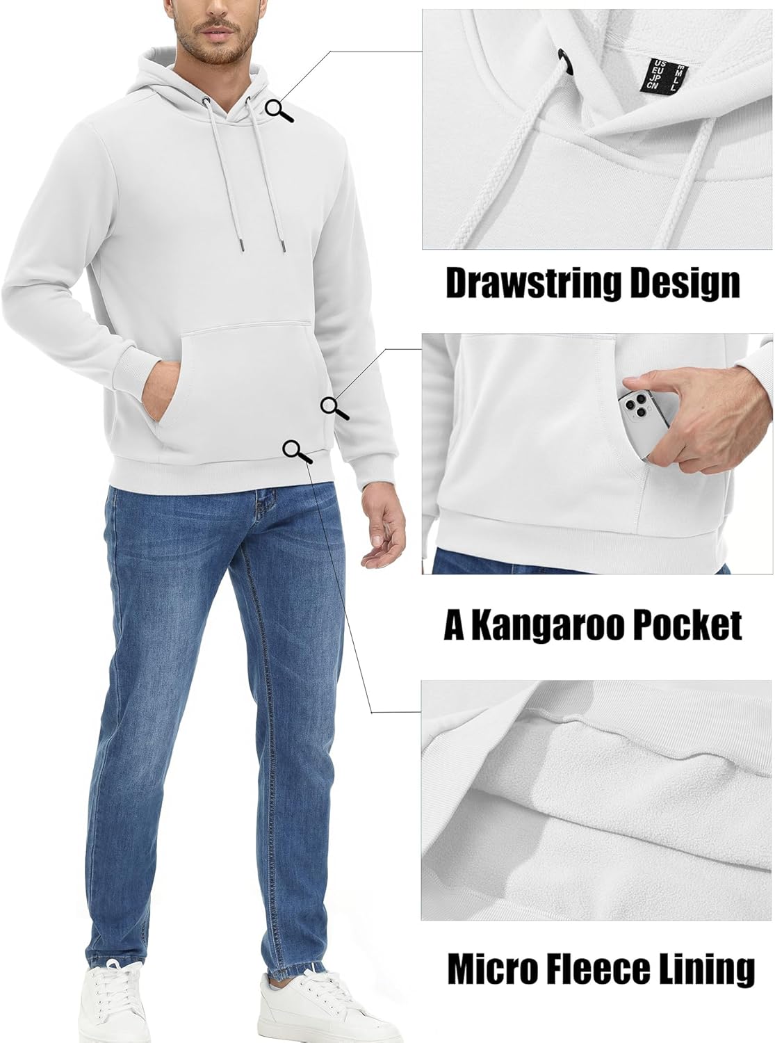 SMZ Men's Active Hoodies Fleece Lined Sweatshirts Casual Athletic Workout Pullover With Kangaroo Pocket