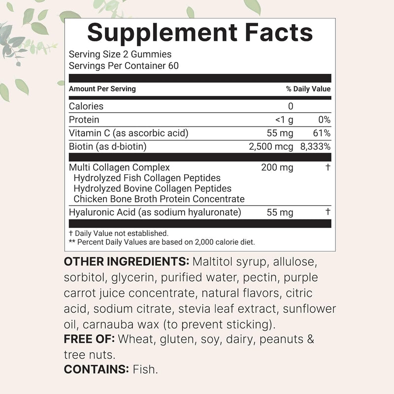 Micro Ingredients Multi Collagen Peptides, 120 Collagen Gummies | Type I,II,III,V,X Protein with Biotin, Hyaluronic Acid, & Vitamin C Complex | Pomegranate & Berry Flavored | Sugar Free, Non-GMO