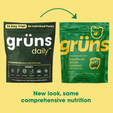 Gruns Adult Super Greens Gummies - Superfood Gummy Bears with Spirulina, Chlorella & Prebiotics for Digestive Health - Adaptogens Supplement with 20 Vitamins & Minerals, Low Sugar- 2-Week Supply