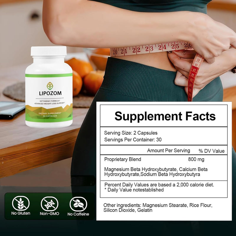 Lipo-zem Capsules, Supplement for Energy, Vitality and Wellness Support, 100% Natural, Vegan Non-GMO, Gluten-Free, Magnesium, Calcium and Sodium BHB