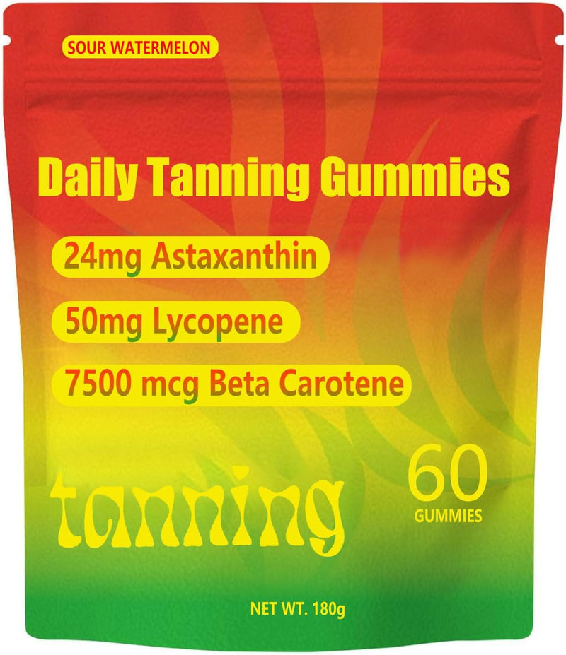 Tanning Gummies, Daily Tanning Gummies with Astaxanthin, Lycopene & Beta Carotene for Skin Health & Glow, Vegan, Non-GMO, 60 Gummies