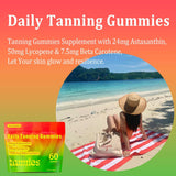 Tanning Gummies, Daily Tanning Gummies with Astaxanthin, Lycopene & Beta Carotene for Skin Health & Glow, Vegan, Non-GMO, 60 Gummies
