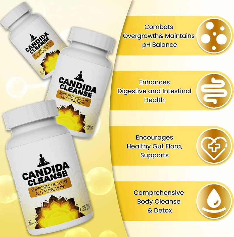 Candida Cleanse Detox for Women Candida Support for Men Advanced Probiotic & Herbal Formula - 60pcs Natural Gentle Gut & Digestive Support Massage SDG-01