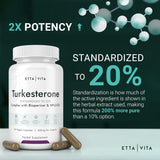Potent Turkesterone Supplement, 2X Pure (Made in USA - 3rd Party Tested) Most Bioavailable and Natural Test Support Supplement, Supports Energy, Lean Muscle Growth, Recovery and Stamina, Vegan (60ct)