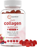 Micro Ingredients Multi Collagen Peptides, 120 Collagen Gummies | Type I,II,III,V,X Protein with Biotin, Hyaluronic Acid, & Vitamin C Complex | Pomegranate & Berry Flavored | Sugar Free, Non-GMO