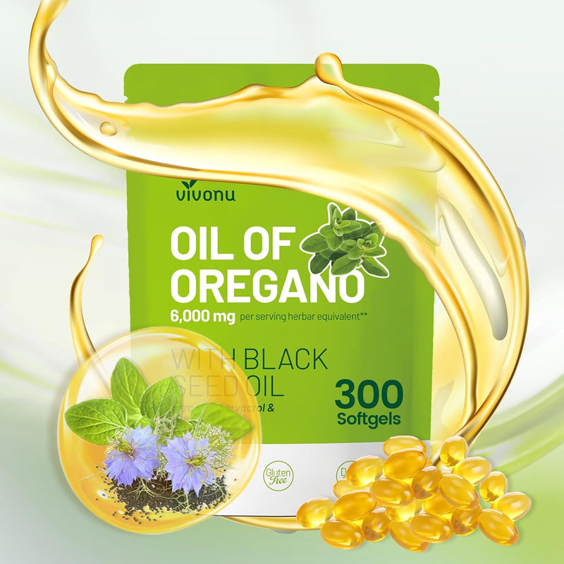 Oil of Oregano Capsules |Oil of Oregano with Black Seed Oil Softgels 300 Count| Organic Oregano Oil Extract | aceite de Oregano Pill| Non-GMO | Gluten Free Formula
