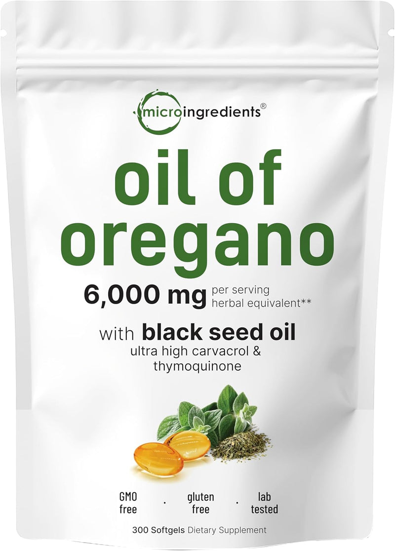 Oil of Oregano, 300 Softgel | Oregano Oil with Black Seed Oil, 4X Strength Carvacrol & Thymoquinone | Plant Based, Non-GMO | Antioxidant & Immune Support