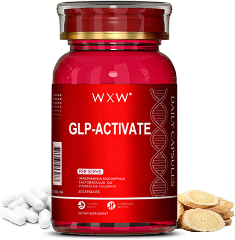 WXW GLP-1 Supplement, GLP Activate, GLP1 Supplements Naturally Support with Akkermansia Probiotic, Lactobacillus GG for Metabolism Gut Health, 30 Capsules