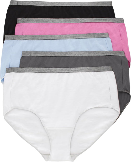 SMZ Women's Just My Size Brief Underwear, Cotton Stretch Brief Panties, Plus Sizes, 5-Pack