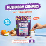 Ashwagandha and Lions Mane Mushroom Supplement Gummies - Organic - Reishi, Cordyceps, Turkey Tail, Maitake, Shitake, Chaga - Immune Defense, Boosts Cognitive Performance, Vegan, Low Carb