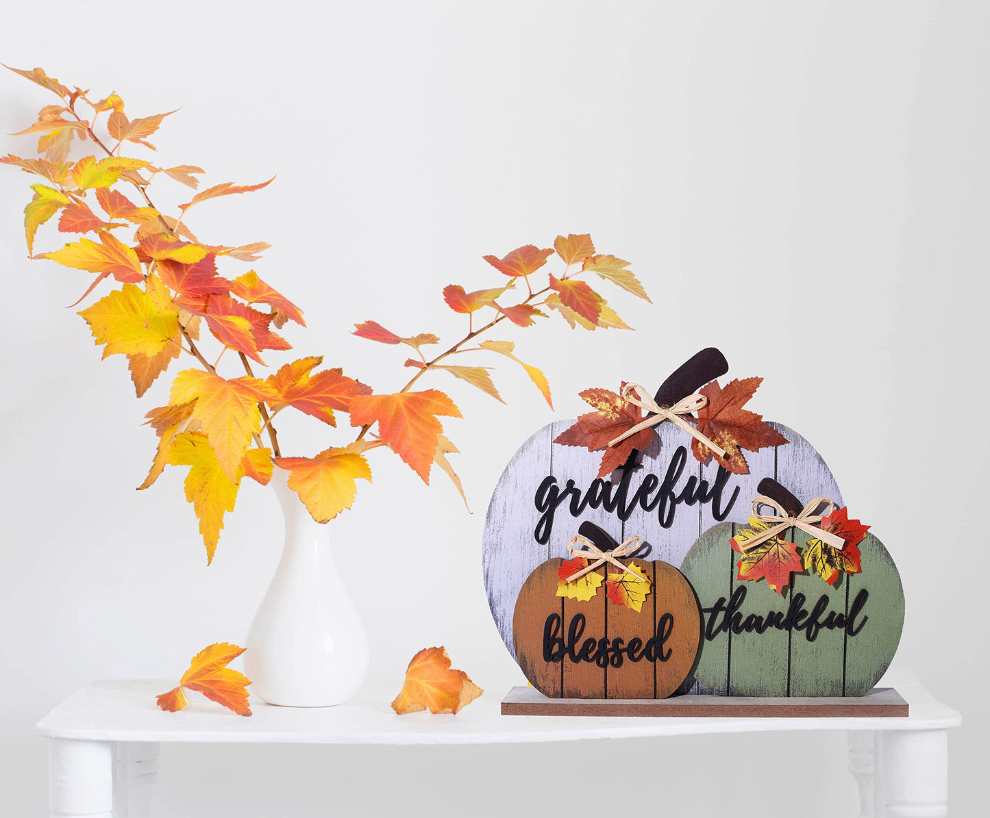 Fall Decorations for Home Blessed Grateful Thankful Fall Decor Wooden Pumpkin Tabletop Signs for Home Thanksgiving Farmhouse Living Room Harvest