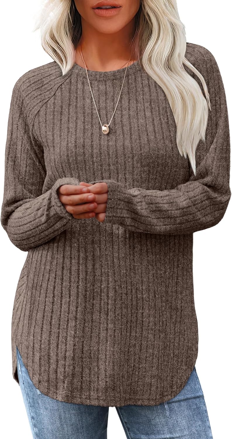 SMZ Long Sleeve Shirts for Women Tunic Tops for Women Loose Fit Dressy Crew Neck Pullover Basic Sweaters for Women 2024