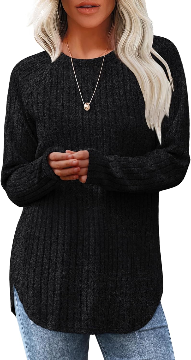 SMZ Long Sleeve Shirts for Women Tunic Tops for Women Loose Fit Dressy Crew Neck Pullover Basic Sweaters for Women 2024